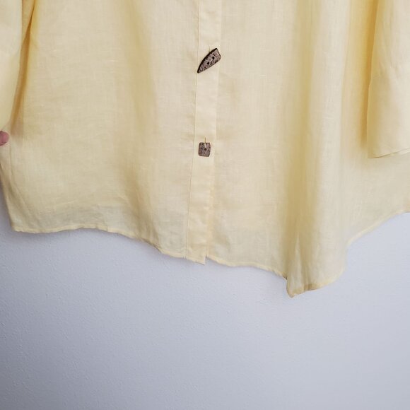 GO Silk buttercream yellow linen Mandarin collar blouse - Picture 6 of 13
